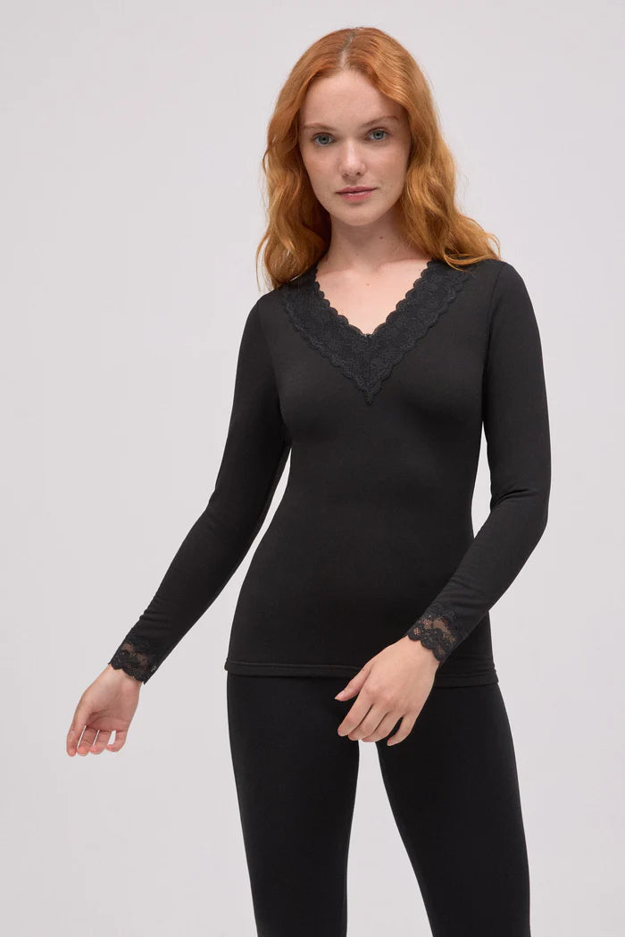 MAGLIA TERMICA SCOLLO V CON PIZZO