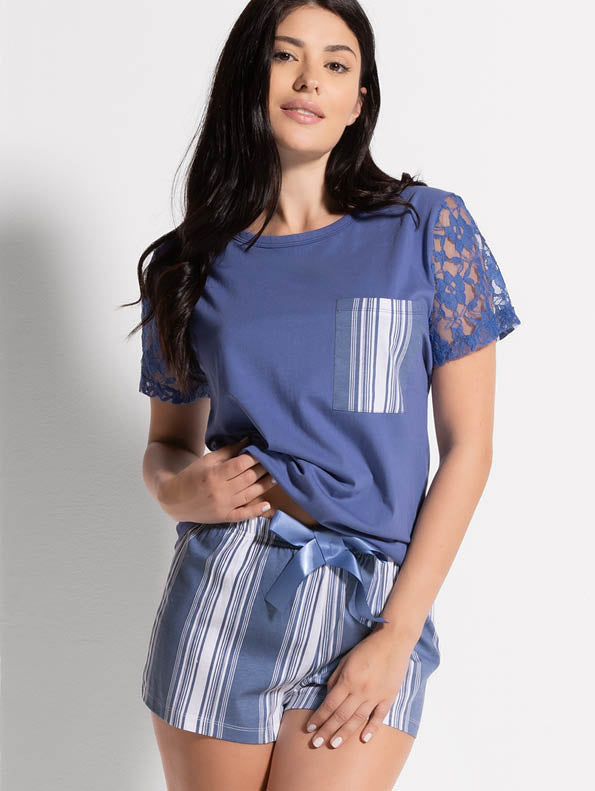 Pigiama Corto in Cotone con Dettagli Pizzo Love and Bra